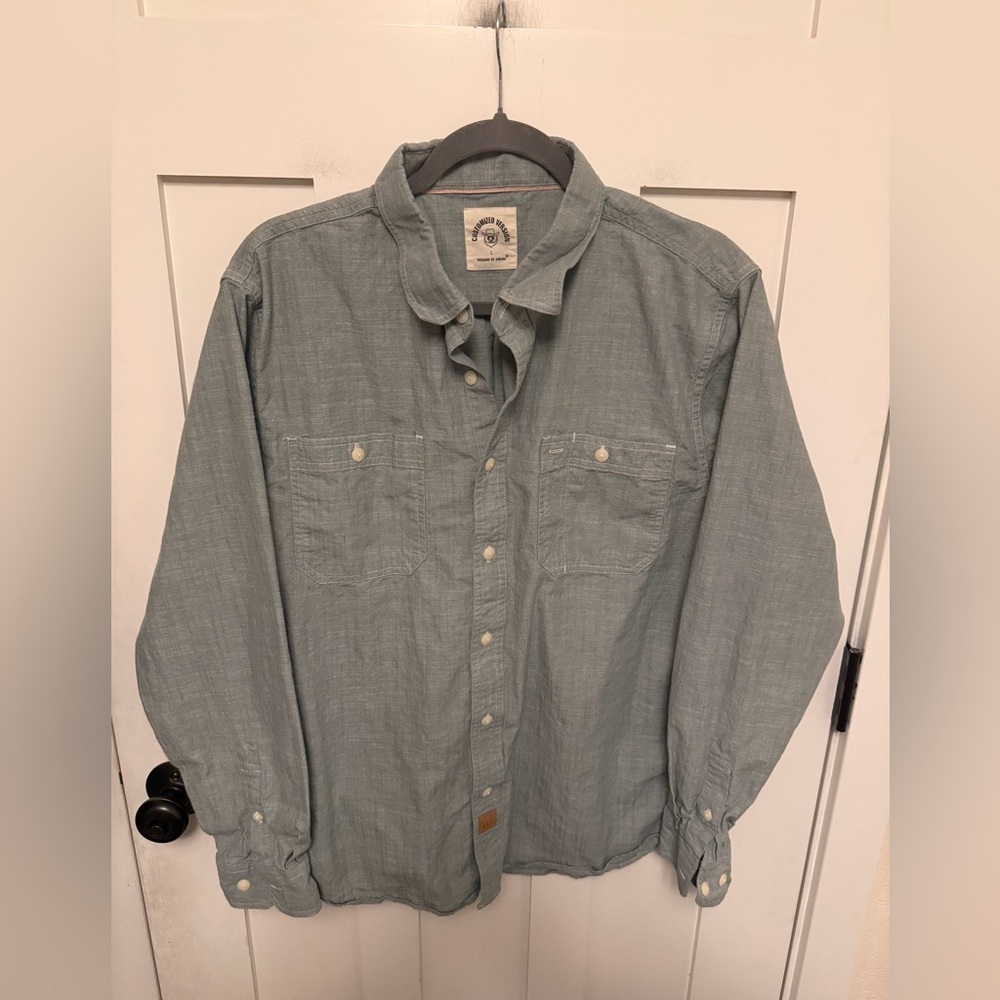 Dubinik Chambray Men Cotton Button Up Shirts Long Sleeve Casual Work Pockets L